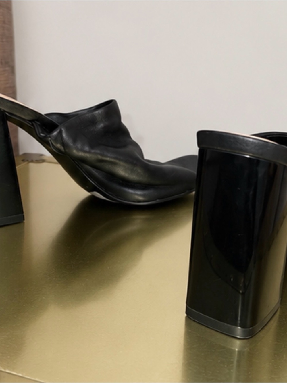 Steve Madden Black Leather Square Toe Block Heel Mules - Picture 3 of 4